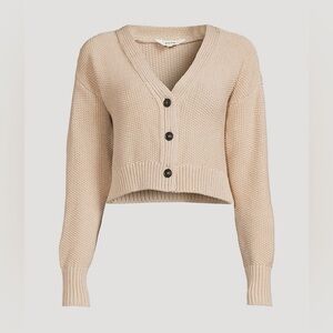 KOTN Cotton Cropped Button-Front V-Neck Cardigan Sweater - Beige S